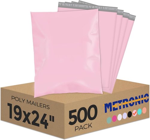 Metronic Poly Mailers - Large 19x24 Inch Shipping Bags | 500 Pcs Light Pink Packaging for Clothes