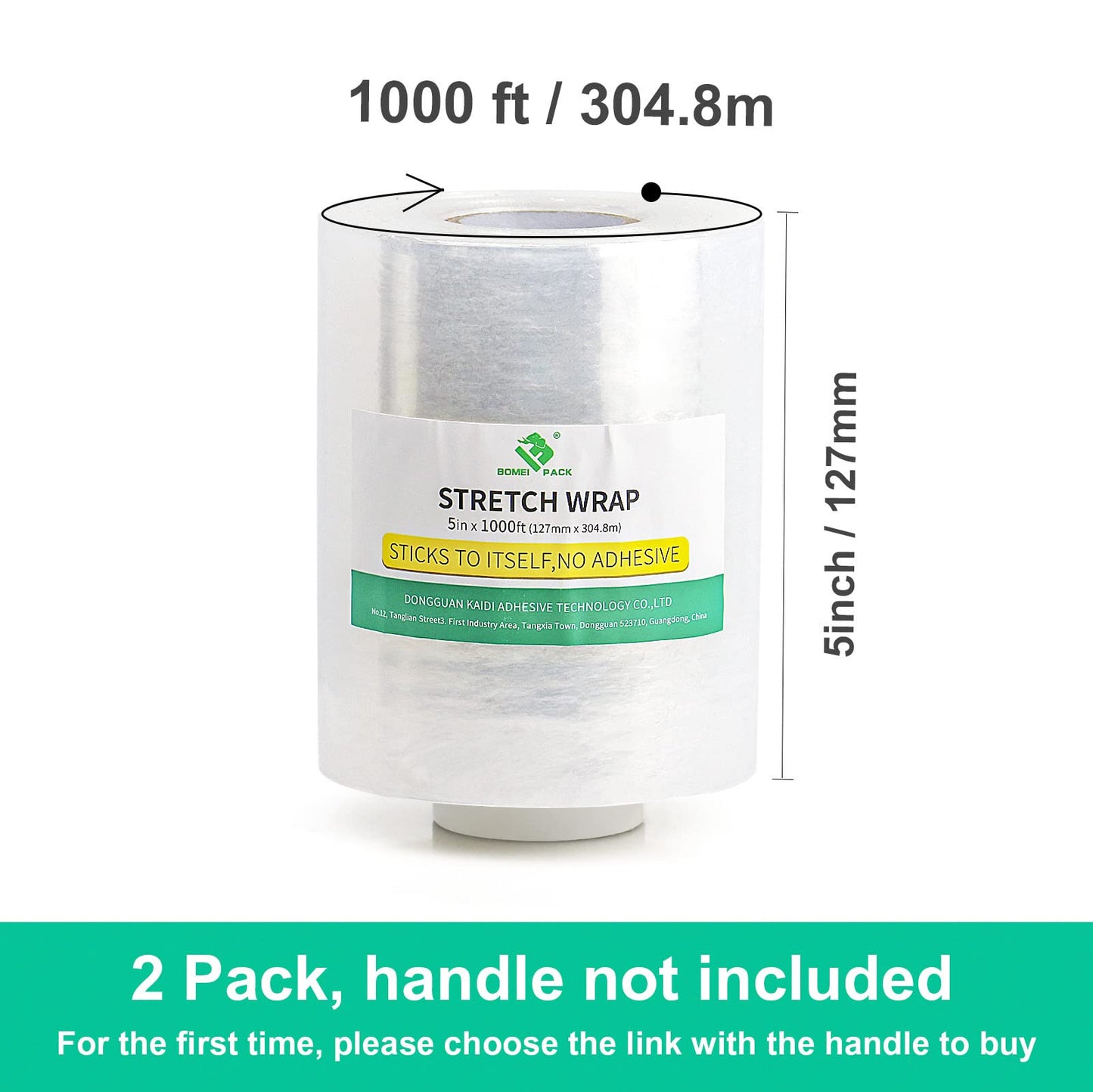 BOMEI PACK Plastics Industrial Mini Stretch Wrap Film Replacement 5" x 1000ft Roll, 80 Gauge for Moving, Packing Wrap Industrial Strength- Self Adhering Packaging Heavy Duty, 2 Pack
