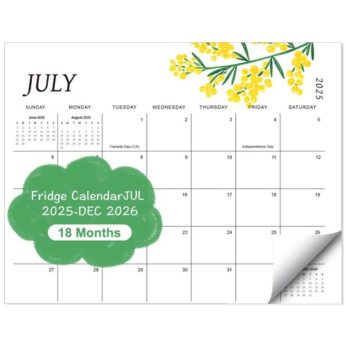 Calendar 2025-2026, Magnetic Calendar for Refrigerator – Fridge Calendars from July 2025 to December 2026, 15"x12", Greenery Design, Thick Paper, Easy Organizing for Kitchen & Home & Office