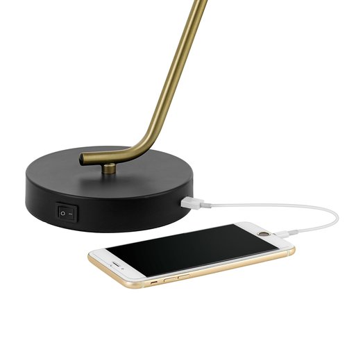 Globe Electric 52095 Belmont 17" Desk Lamp, Matte Black, Antique Brass Accents, Fast Charging USB Port, Rocker On/Off Switch