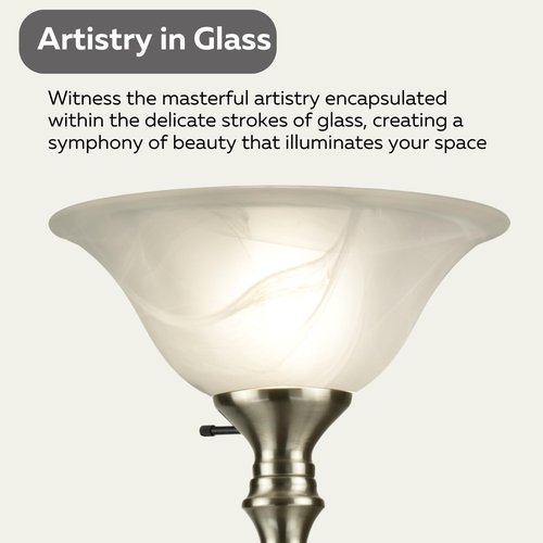 LIGHTACCENTS Floor Lamp, 72-Inch Standing Lamp with Brushed Nickel Finish and White Alabaster Glass Shade – Torchiere Pole Lamp for Living Room, Bedroom, or Corner Lighting