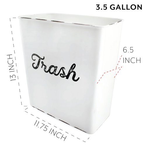 AuldHome Design White Enamel Trash Can, Rustic Farmhouse Wastebasket for Bathroom, Bedroom, or Office