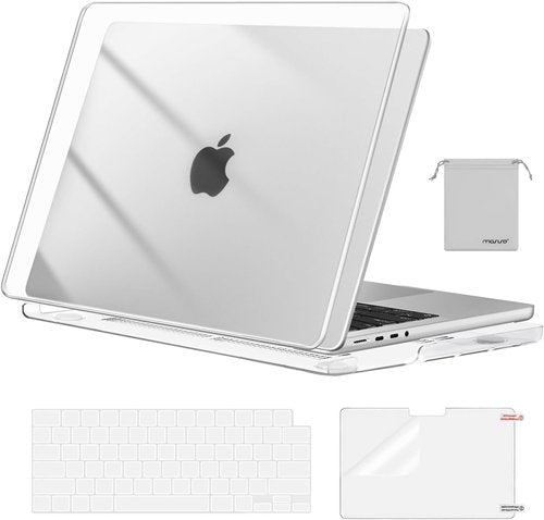 MOSISO MacBook Pro 14-Inch Hard Case - Transparent with Keyboard Skin, Screen Film & Pouch (2021-2026)