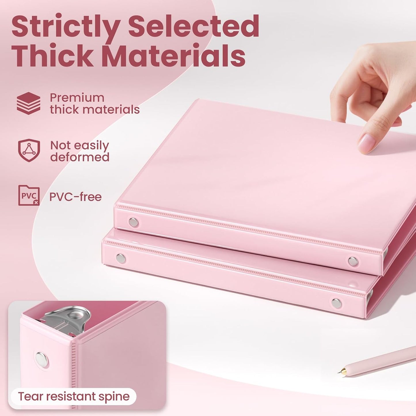 SUNEE 3 Ring Binder - PVC-Free Clear View Design | Fits 8.5x11 Inches - Pink, Perfect for School & Office