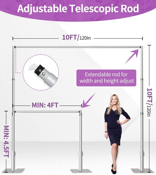 Heavy Duty 10x10 Pipe and Drape Stand Kit by [Brand Name] - Adjustable Metal Backdrop Frame for Weddings, Events & Photo Shoots