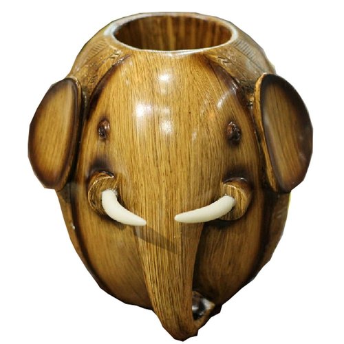 Cute Fashion Resin Creative Wood Carving Carved Elephant Style Pencil Pen Holder (Ivory)