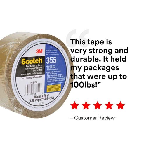 3M Scotch 355 Industrial-Grade Packing Tape, Tan, 48 mm x 50 m, High Performance Sealing Tape for Heavy-Duty Commercial Packaging, Shipping, Moving, Carton and Box Sealing, 1 Pack