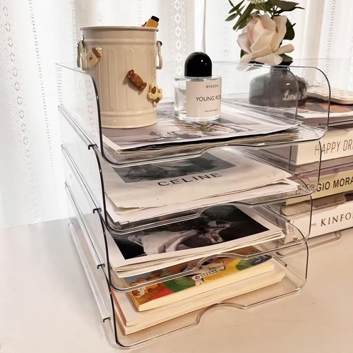 JOSUCLEN Paper Organizer, Set of 4 File Organizer for Desk, Paper Storage Organizer Acrylic, Desk Organizers and Accessories