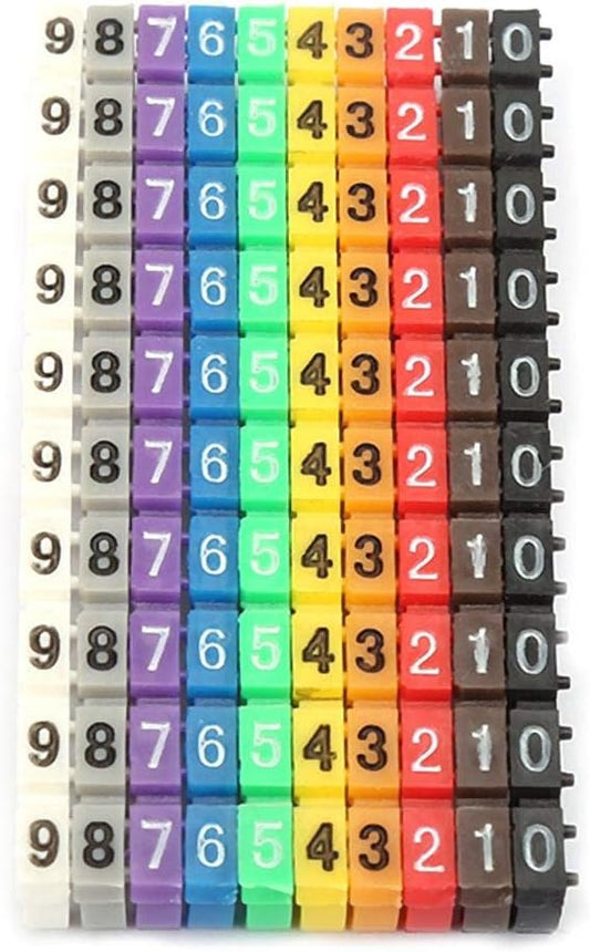 Skiennix Clip-On Wire Markers - Colorful Cable Numbering Labels for Color-Coded Cables (100 PCS, 2.5MM)