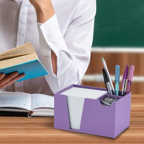 Acrimet Desktop Organizer Pencil, Pen, Paper, Clip, Caddy Holder (Plastic) (White Paper Included) (Solid Purple Color)
