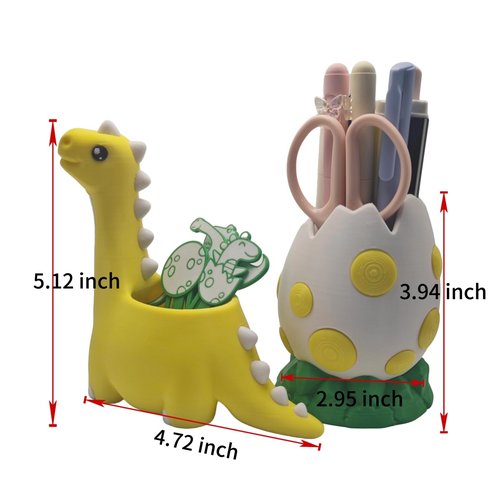 TIME&TRAVE Cute Dinosaur with Egg Pen Holder, Creative Dino Pencil Holder with Four Lovely Bookmark Desk Organizers, Office Supplies Decorations Idea Gift for Women Kids
