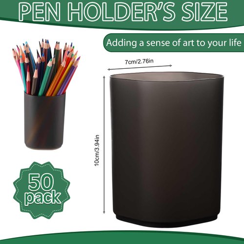 Sherr 50 Pack Black Pen Holders for Desk Pen Cups Bulk Pencil Organizer Makeup Brush Holder Matte Pencil Cups Ins Style for Office Home Back to School Supplies, 2.76 x 3.94 Inches