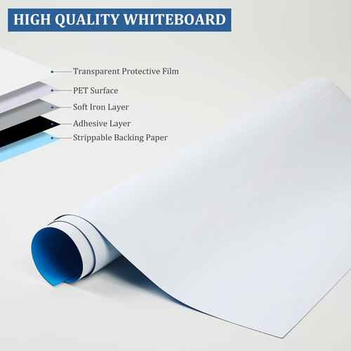 2 Pieces Magnetic Dry Erase whiteboard Paper with self Adhesive Backing Adhesive, 24“ x 18”, Easy to Write and Clean, for Kids Home playroom Office, Peel and Stick Wallpaper.