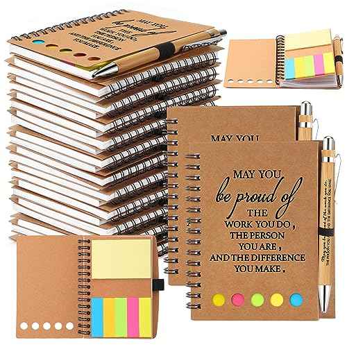 Chuangdi Christmas Employee Appreciation Gift Thanksgiving Inspirational Spiral Notebook Journal with Sticky Notepad Motivational Pen Bulk for Coworker Nurse Teacher Holiday Must Haves(20 Sets)