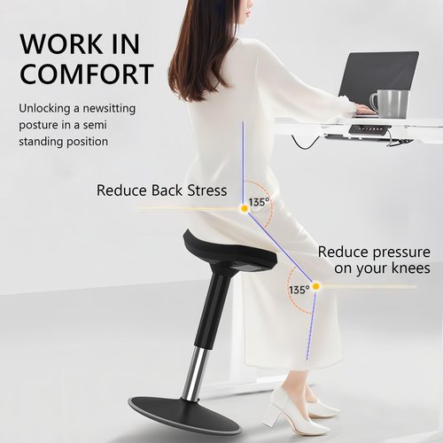 Standing Desk Chair, Ergonomic Office Swivel Stool, Wobble Stool, Height Adjustable Chair Without Backrest for Office, Home,Living Room (Black, 20~25‘’)