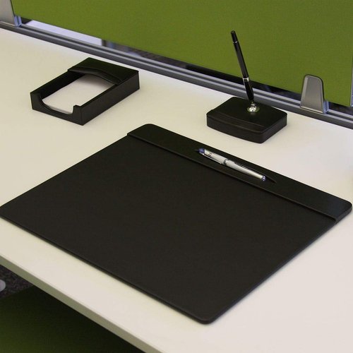 Dacasso Black Leatherette Conference Table Pad with Pen Well, 17 by 14-Inch