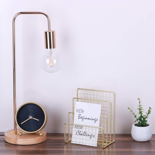 Geiornzer 3 Slots Letter Holder, Metal Multifunctional File Holder for Mails, Books, Brochures and Postcards, Desktop Office Organizer Decoration, 5.6” x 3.7” x 7.0”, Gold