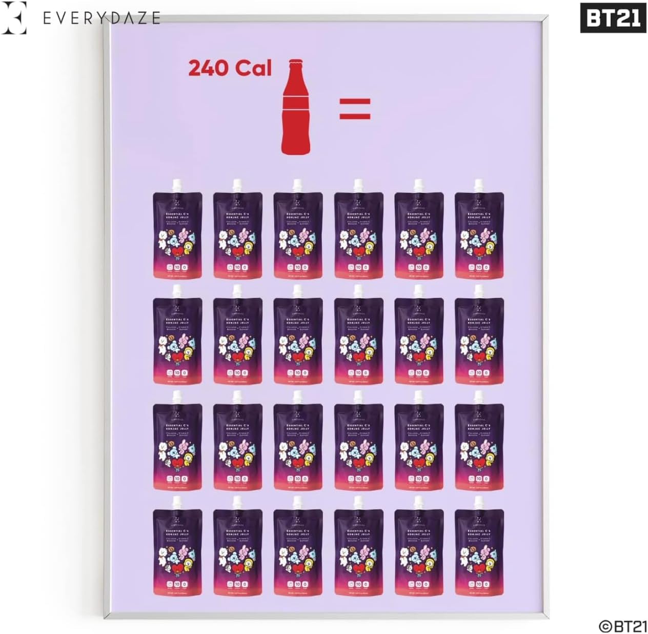 EVERYDAZE BT21 Essential C’s Konjac Jelly | Lychee | Plant-Based Collagen Booster | Gluten Free, Sugar Free, Low Calorie | Healthy Drinkable Fruit Snack | 10 Pack Box Food Drink Pouch