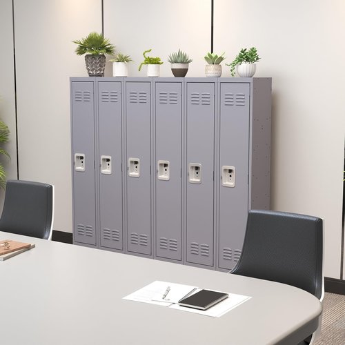 IKIMI 66" Metal Lockers for Employees Storage Locker with 1 Door and Shelves,Steel Lockable Cabinet Gray Tall Locker for School Office Gym Home Garage