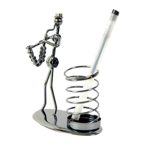Music Musician Theme Iron Man Art Metal Creative Personality Pen Pencil Container Holder Pencil Cup Pot Case Secretary Students Desktop Home Office Decoration Decor Toy Gift Ornaments (D002 Saxophone)