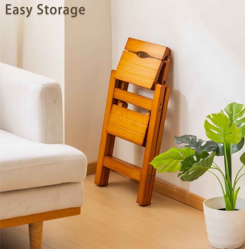 SOBIBO Wooden Step Stool, Foldable 2 Step Ladder, Solid Wood Ladder Stool for for Home, Kitchen & Garden Walnut