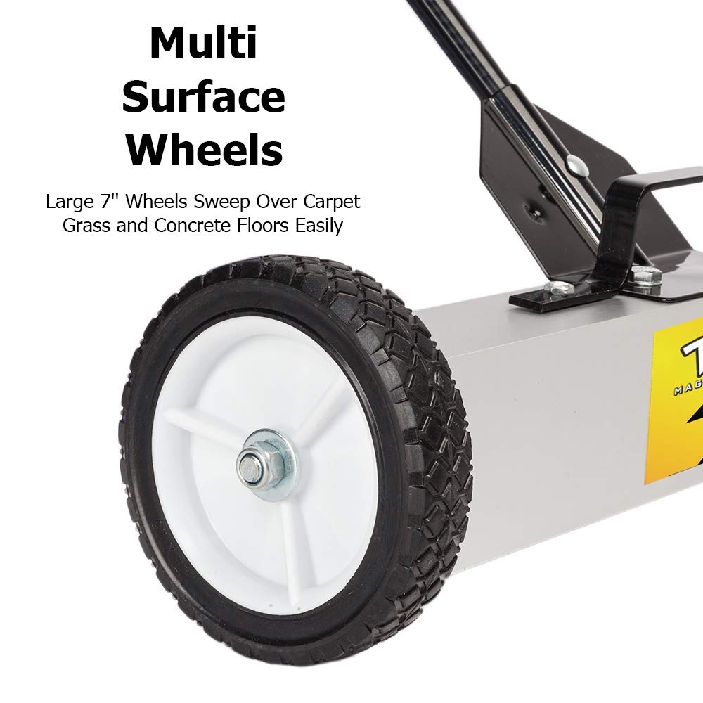 TUFFIOM 36-Inch Rolling Magnetic Pick-Up Sweeper | 55-LBS Capacity, with Quick Release Latch & Adjustable Long Handle, for Nails Needles Screws Collection