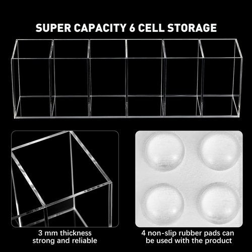 2 Pack Acrylic Makeup Brush Holder 6 Compartments Pencil Organizer Cup Pencil Holder for Desk Pen Organizer Storage Pen Holder for Accessories Cosmetic Brushes Office Bathroom Kitchen Supplies (Clear)