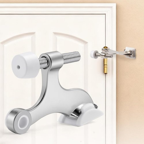 Azureal Door Stopper - Adjustable Heavy Duty Hinge with White Rubber Bumper Tips | 2-1/2" x 1-3/4" Satin Nickel