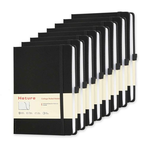 Heture 8 Pack Lined Journal Notebooks,A5 Hardcover Notebooks, 5.5 x 8.3 inch, 100GSM, 160 Pages, Classic College Ruled Notebooks for Writing/Work/Travel/College (Black)