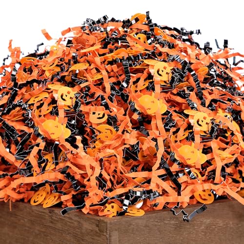 UNIQOOO 16oz Halloween Crinkle Cut Paper, Metallic Black Orange