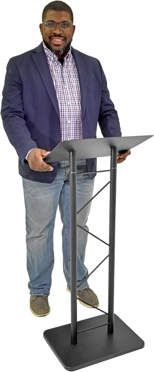 Kingdom KML7B Large Portable Lectern - Slanted Church Pulpit & Conference Podium | Black Metal Finish