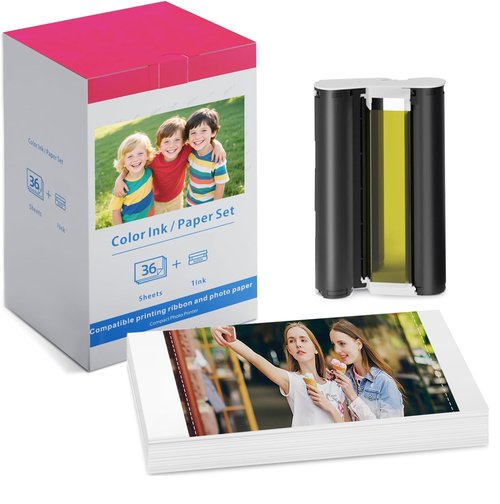 Compatible with Canon Selphy CP1500 CP1300 Ink and Paper, 4x6 Inch KP-108IN KP108 for Selphy CP1500 CP1300 CP1200 CP1000 CP910 CP900 CP810, 100mm x148 mm (1 Ink +36 Sheets Photo Paper)