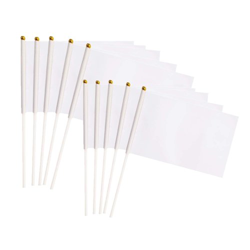 50 Pack White Stick Flag,Hand Held Small White Flags On Stick,Perfect Decorations Themed Party,Sports Clubs,Festival Events