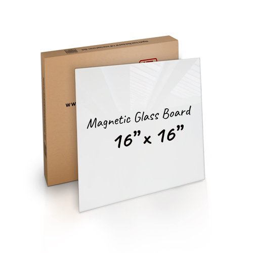 Glass Dry Erase Board, White Surface Frameless Magnetic Glass Board 16" x 16" for in Office, Home, School with Marker, Marker Tray, Eraser by Fab Glass & Mirror
