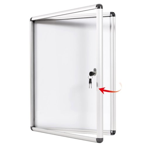 SWANCROWN Enclosed Bulletin Board Dry Erase Noticeboard Lockable Display Boards White with Aluminium Frame 20x14inch(2xA4)
