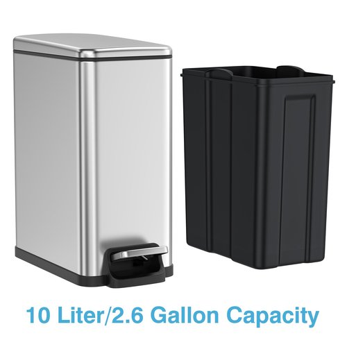 BETHEBEST Bathroom Trash Can with Lid Soft Close,2.6 Gallon Stainless Steel Garbage Can with Removable Wastebasket for Bathroom,Bedrom,Office(Silver)