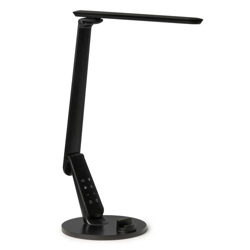 BARMIKA Bright Office Desk Lamp, Dimmable LED Task Light with USB Charging Port, Desktop Phone Holder, Adjustable Desk Light for Dorm, College, Classroom, Office, Black