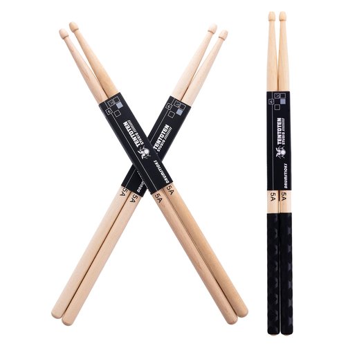 TENTOTEN Drum Sticks 3 Pairs Classic 5A Drumsticks, America Maple Wood Drumsticks for Drums Adults Kids and Beginners with ANTI-SLIP Handles