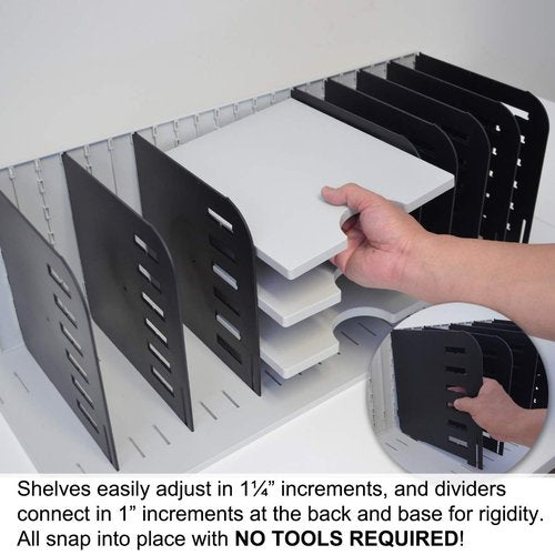 Ultimate Office Desktop Organizer File Sorter Letter Trays and a Hanging File Rack All in One for Fast and Easy Access to All of Your Forms Notebooks Binders Books and Files, Gray w/Black Dividers