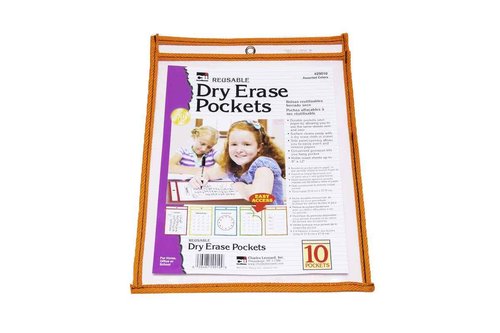 Charles Leonard Dry Erase Pockets, 9" x 12", Assorted Colors, Set of 30 (29030)