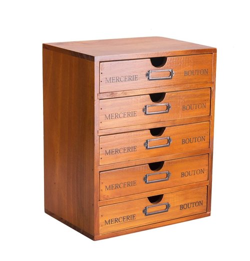 Vintage 5-Drawer Wooden Desk Organizer - Craft Storage Drawers - Rustic Shelf Drawer - Ideal Home Office Organizers and Accessories - Embroidery Floss - Apothecary Cabinet, Art Storage I Stackable
