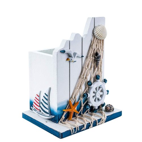 Pen Holder Wooden Nautical Decoration Helmsman Decor Pencil Holder Organizer for Home Office Desktop Nautical Favors