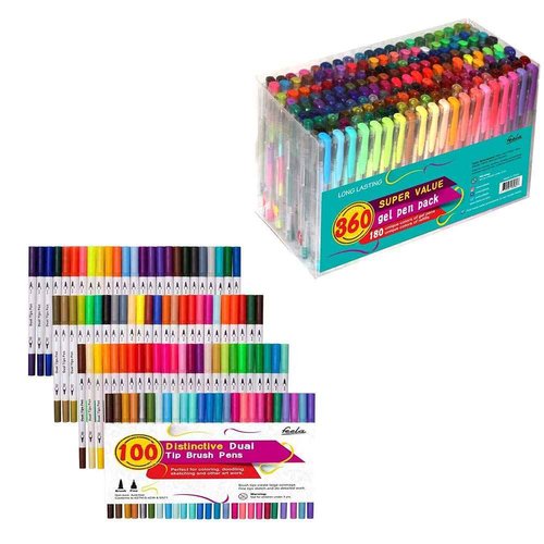 feela 360 Pack Gel Pens 100 Colors Brush Pens