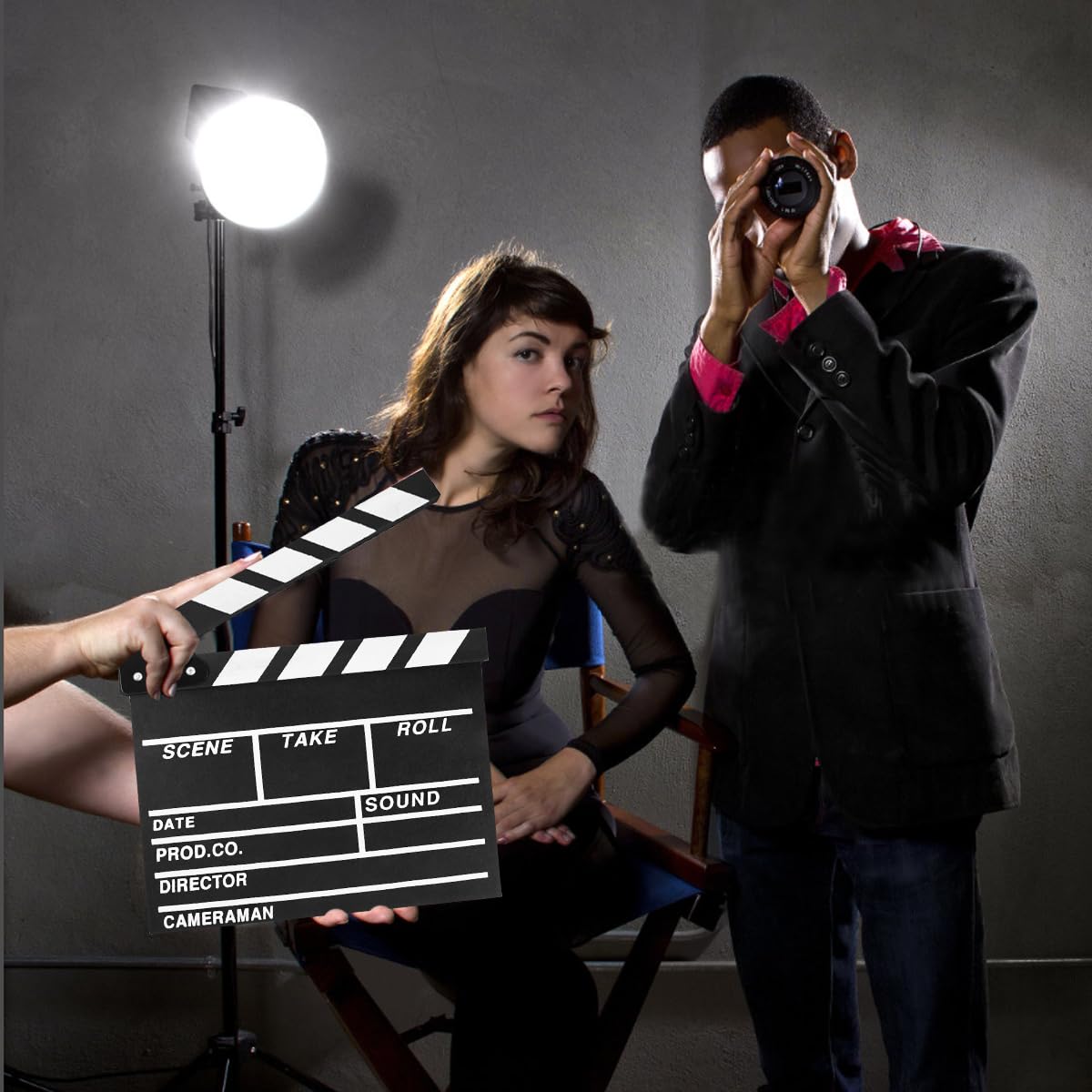KISEER 12"x11" Movie Film Clap Board Wooden Movie Clapboard Film Clapper Board (Black)