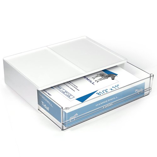Harhana Printer Paper Holder Desk Organizer with Drawer, Stackable Desktop Storage Drawers 13.5 inch Wide - Pearl White (1 PCS)