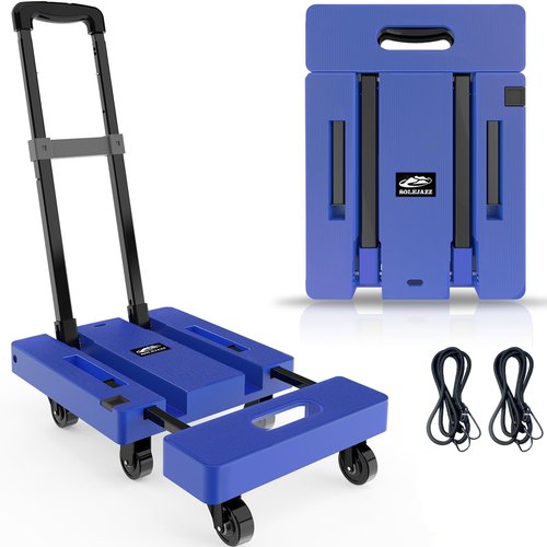 SOLEJAZZ Folding Hand Truck Portable Dolly Cart with Wheels Foldable 500LB Heavy Duty Luggage Cart Collapsible Hand Cart Moving Dolly for Airport Travel Furniture Luggage Office Moving, Blue