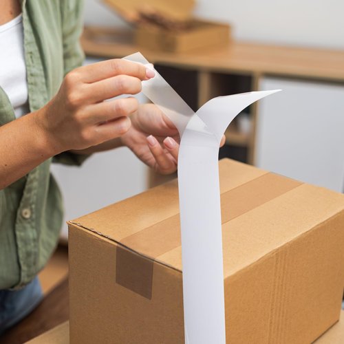 Feifeiya 100 Pack Precut Return Tape Strips Clear Return Tape Sheets Banded Strips for Sealing, Packaging, Shipping, Mailing, Office, Home, Business, Warehouse Needs(2" X 12")