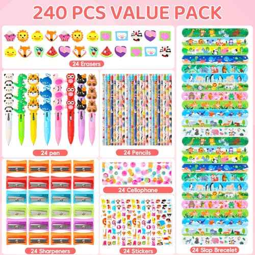 24Pack Giant Lollipop Return Gifts for Birthday Party, Giant Lollipop with Pencils, Stickers, Erasers, 4-in-1 Pen, for Classroom School Exchange Party Supplies