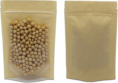 PABCK Clear Front Stand-Up Airtight Bags - 50 Pcs Brown Kraft Paper | Resealable 3.9x5.9 Inch Food Storage