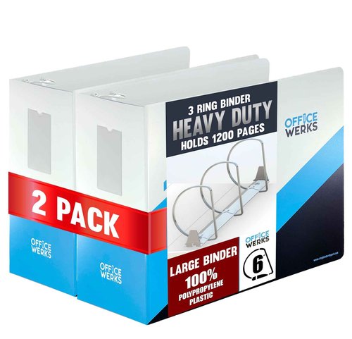 Performore 6 Inch Locking Angle D-Ring Binder Heavy Duty Poly Binder with Printed Design, Secure Locking 3 Rings, Spine Label Holder, Non-Customizable Cover, Holds 8.5" x 11" Paper (2)